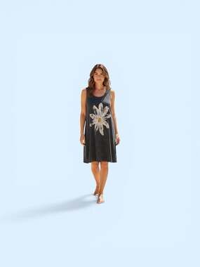 Jess & Jane Daisy Pop Charcoal Mineral Wash Sleeveless Tunic Dress Size S